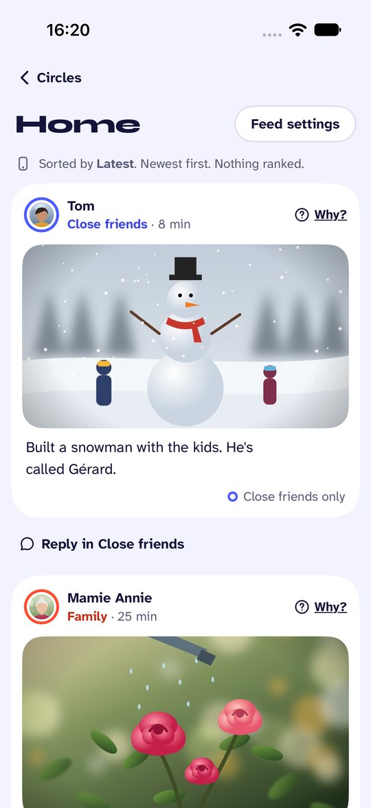 Screenshot of Noo. Home: everything new, sorted by the rule you picked.