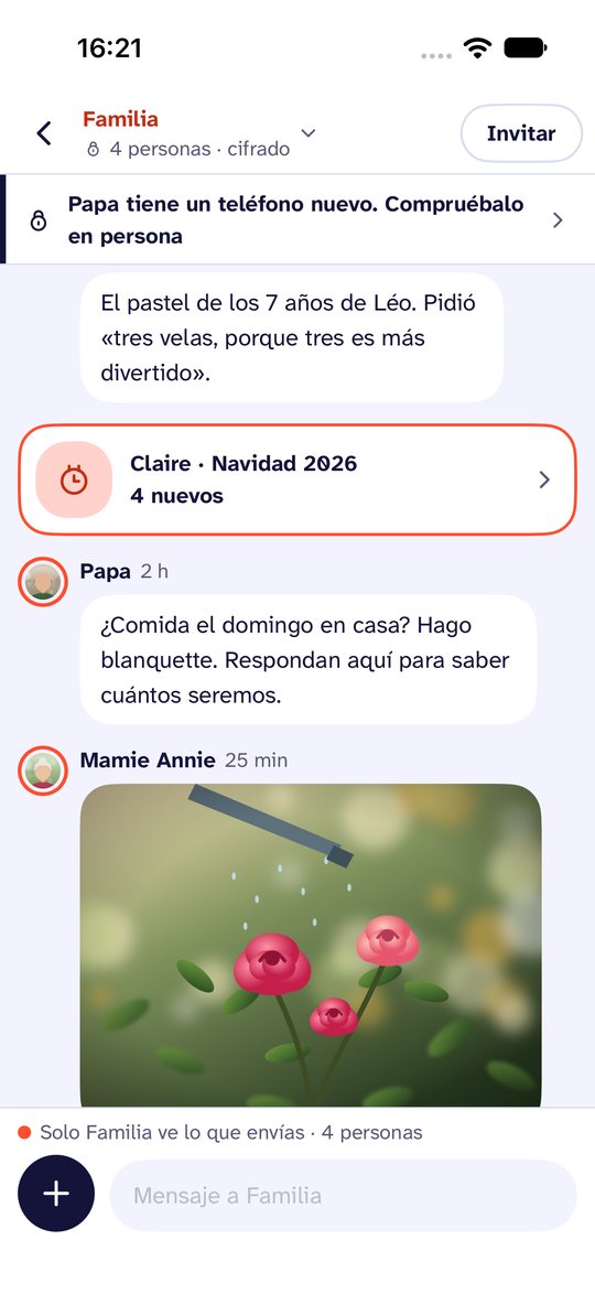 Captura de pantalla de Noo. Un círculo de familia. Su color marca lo que solo este círculo puede ver.
