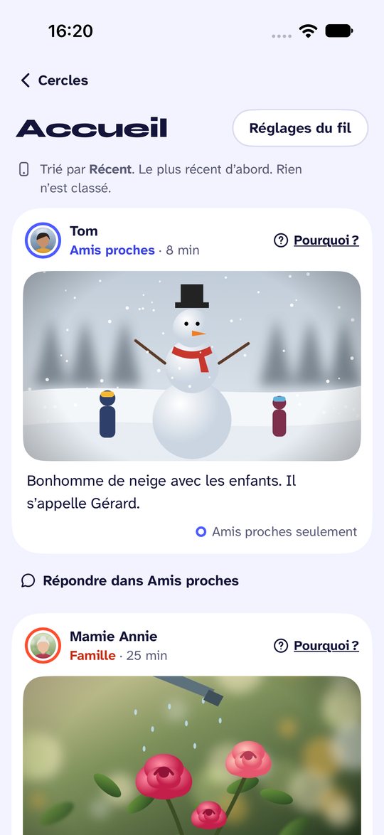 Capture d’écran de Noo. L’Accueil : toutes les nouveautés, triées selon ta règle.
