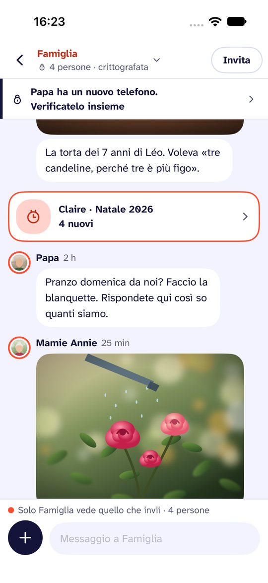 Schermata di Noo. Una cerchia di famiglia. Il suo colore segna ciò che solo questa cerchia può vedere.